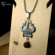 God Shiv Trishul with damru Silver Pendant big for Men and Women