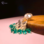 Load image into Gallery viewer, Long  Green Stones Jhumka Earrings
