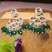 Long  Green Stones Jhumka Earrings