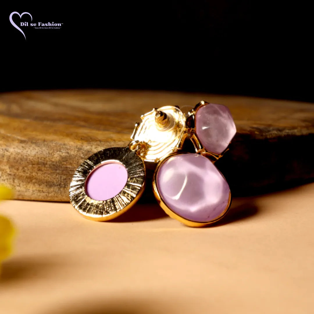 Korean Round Gold Plated Stud Stones Earrings