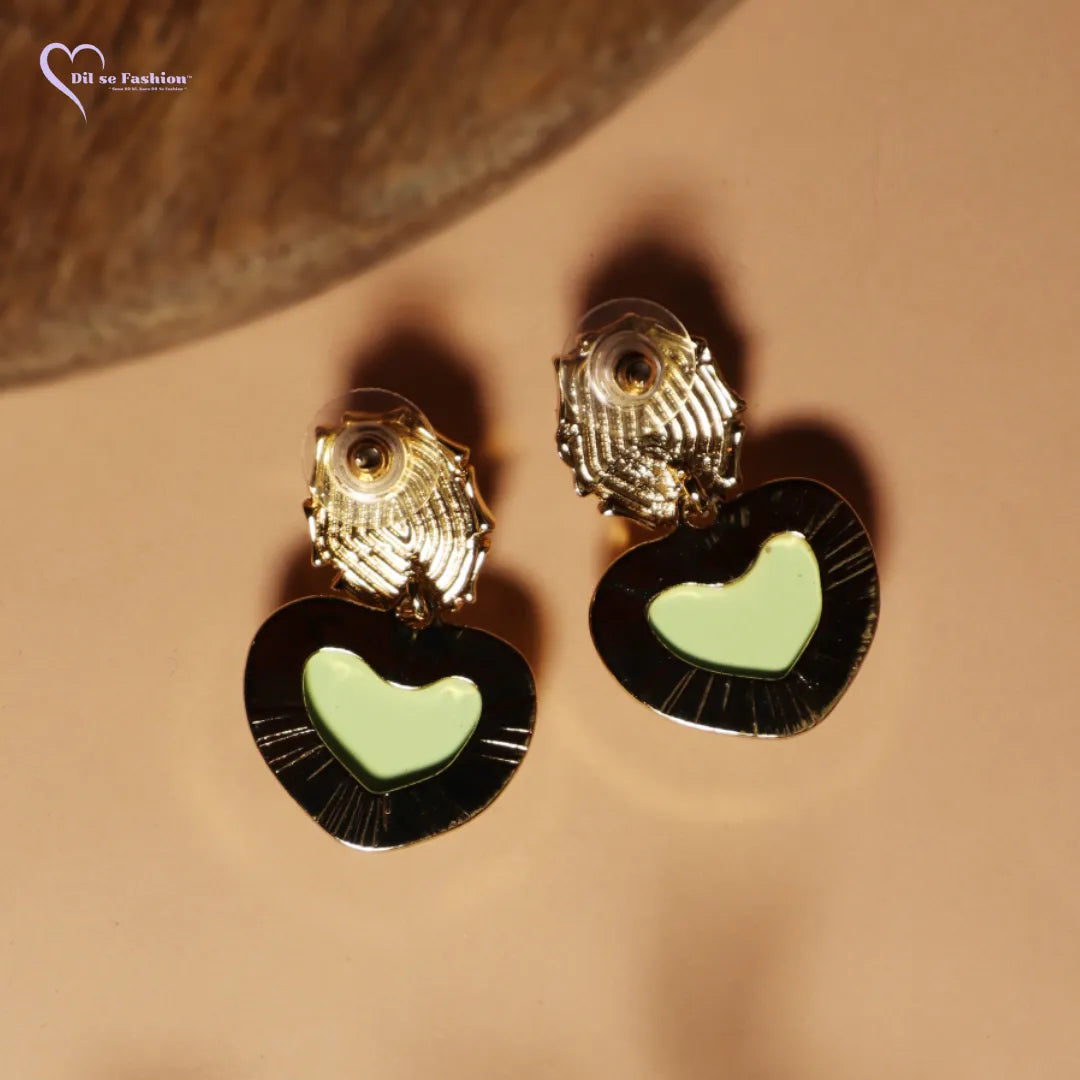 Korean Heart round Stone Earrings