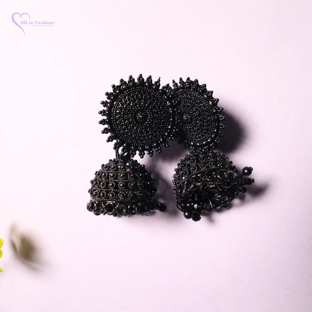 Premium Matt Black Jhumka Earrings