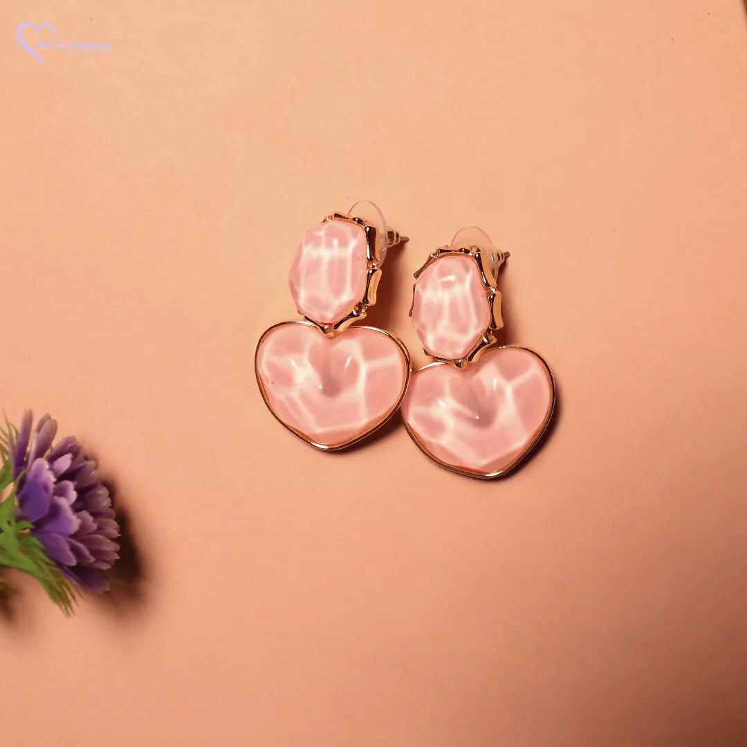 Korean Heart round Stone Earrings